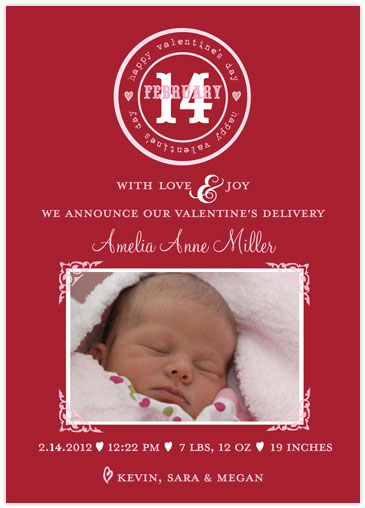 Take Note Designs Valentine's Day Digital Photo Cards - Simple Stamp Valentines Baby Girl Birth Anno